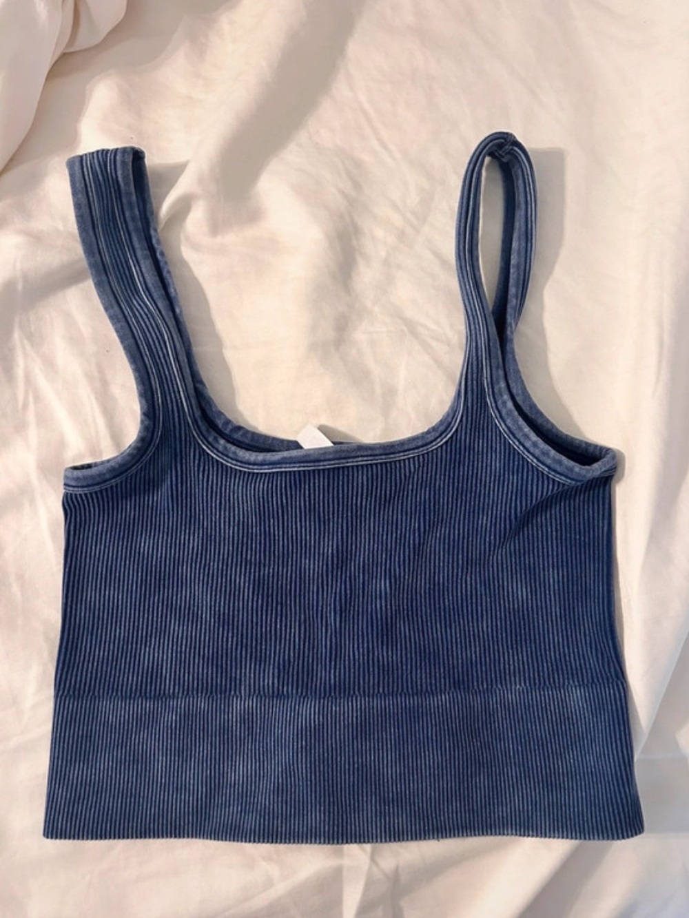 ZENANA blue ribbed crop top